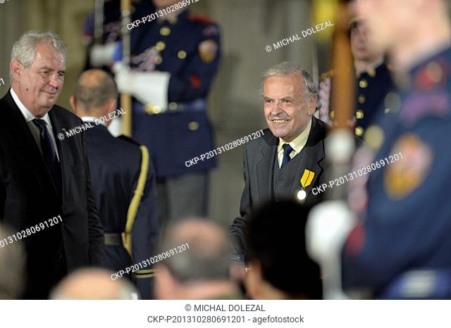 ***FILE PHOTO*** On this 2013 file photo Zeman, left, presented Srp with a Medal of Merit. Czech President Milos Zeman proposed today, on July 21, 2017