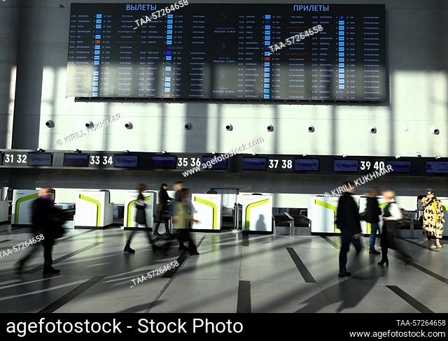 RUSSIA, NOVOSIBIRSK REGION - FEBRUARY 9, 2023: Passengers are seen at a new terminal of Novosibirsk Tolmachevo International Airport. The 58 sq.m
