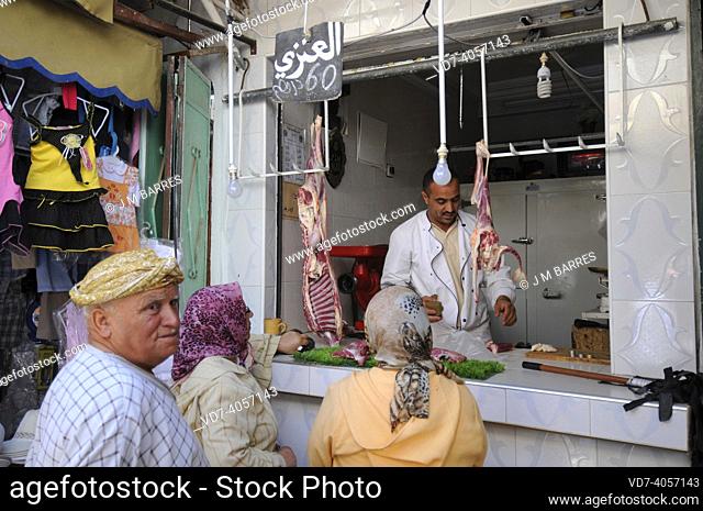 Sefrou city, traditional butcher shop. Fez-Meknes, Morocco