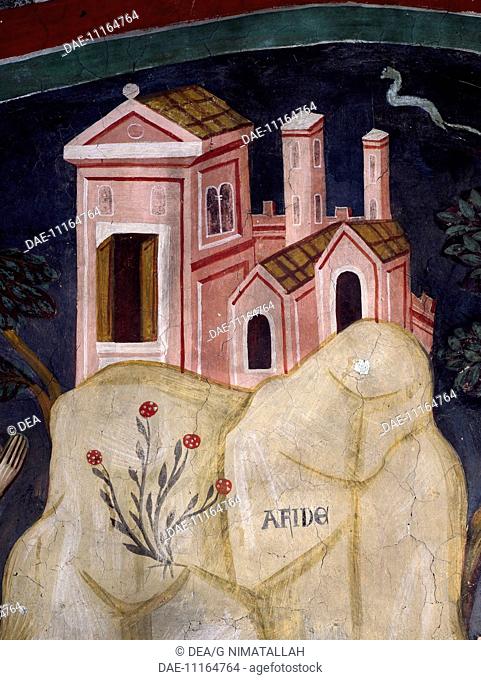 Church in Affile, detail from the Stories of St Benedict, 13th century fresco by Consolo or Magister Consolus and assistants