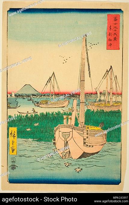 Off Tsukuda Island in the Eastern Capital (Toto Tsukuda oki), from the series ""Thirty-six Views of Mount Fuji (Fuji sanjurokkei)"" - 1858 - Utagawa Hiroshige...