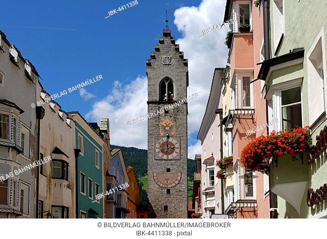Tower of the Twelve, pedestrian street, historic centre of Sterzing, Vipiteno, Region of Trentino-Alto Adige, Italy