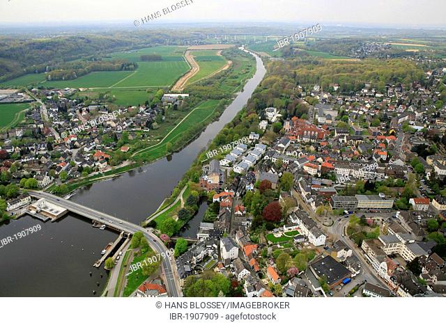 Aerial view, Ruhr river, Essen-Kettwig, Essen, Ruhrgebiet region, North Rhine-Westphalia, Germany, Europe