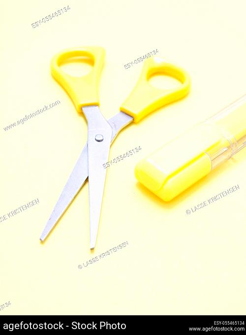 highlighter, scissors