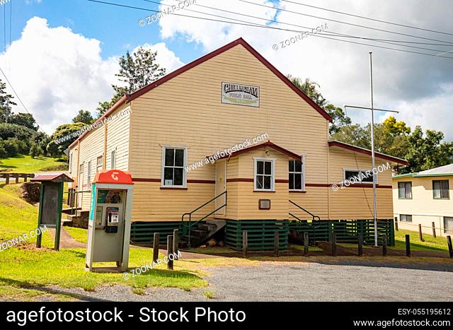 Chillingham, Australia - April 8 2018: Chillingham Public Hall in the quaint town of Chillingham in NSW, Australia