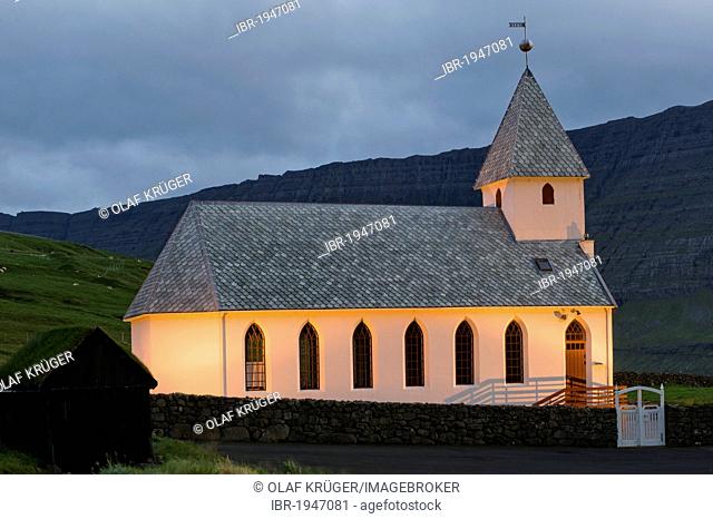 Church, Viðareiði, Viðoy, Faroe Islands, North Atlantic