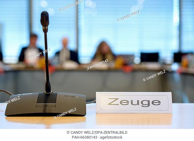 View of the witness stand of the National Socialist Underground (NSU) investigative committee at the Thuringian state parliament in Erfurt, Germany