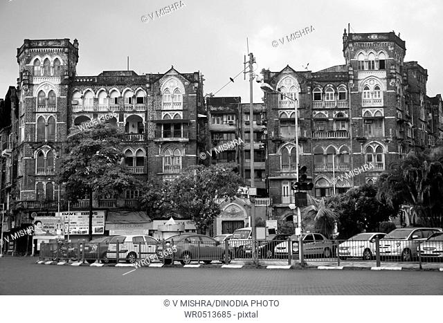 Indian mercantile mansion at s p mukherjee chowk , Bombay , Mumbai , Maharashtra , India 10-09-2010