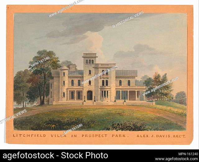 Grace Hill for Edwin C. Litchfield, Brooklyn, New York (front elevation). Artist: Alexander Jackson Davis (American, New York 1803-1892 West Orange