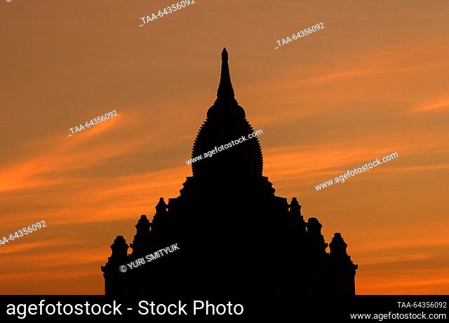 MYANMAR, BAGAN - OCTOBER 28, 2023: A view of a Buddhist temple at sunset. Yuri Smityuk/TASS