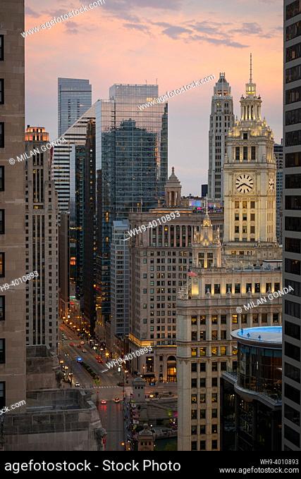 View of the Wrigley building and Chicago downtown