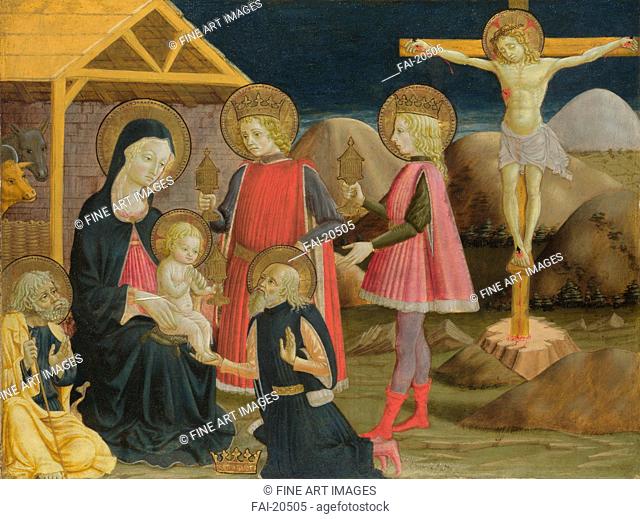 The Adoration of the Kings, and Christ on the Cross. Bonfigli, Benedetto (1420-1496). Tempera on panel. Renaissance. ca 1470. Italy, School of Umbria