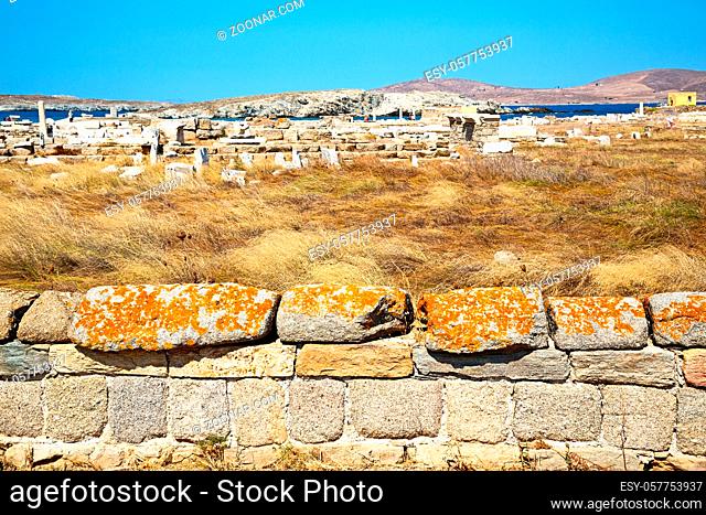 in delos  greece  the historycal acropolis and     old ruin site