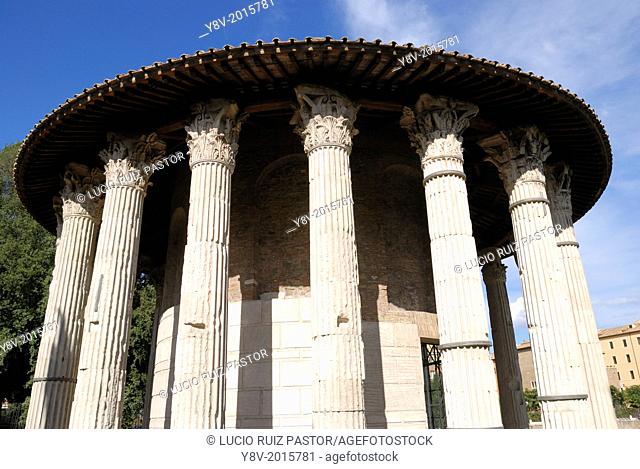 Italy. Lacio. Rome. Forum Boario. Hercules Victorious' temple, improperly called of Vesta, has twenty Corinthian columns of pentelico marble
