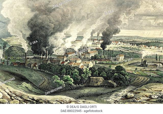 Factories at Le Creusot, in Burgundy. France, 19th century.  Le Creusot, Chateau De La Verrerie Ecomusee Du Creusot-Montceau