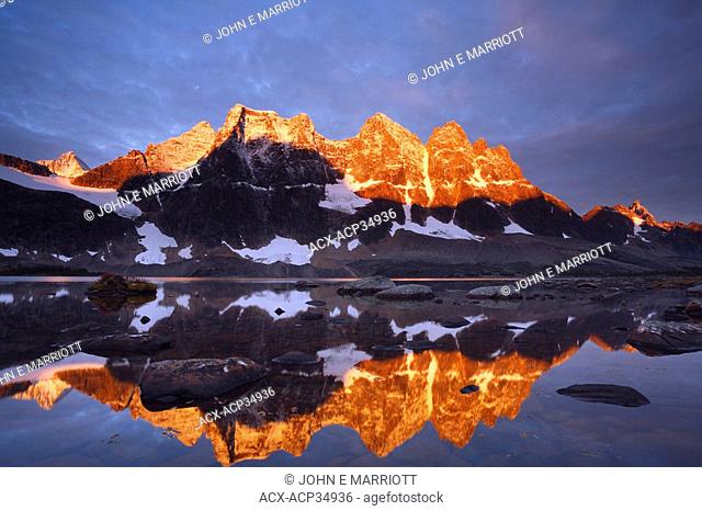 The Ramparts at sunrise, Amethyst Lakes, Tonquin Valley, Jasper National Park. Wilderness of the Canadian Rockies