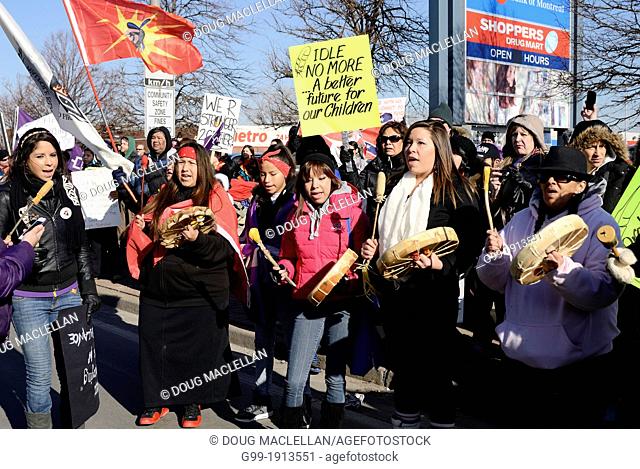 The Idle No More movement and its supporters march on the National Day of Action near the Ambassador Bridge in Windsor, Canada