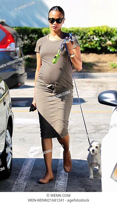Zoe Saldana walks her dog Mugsy before visiting In-N-Out to grab some lunch Featuring: Zoe Saldana, Mugsy Where: Los Angeles, California
