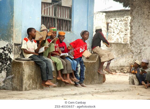 Children at the street in Jambiani village, Zanzibar Island, Tanzania, East Africa