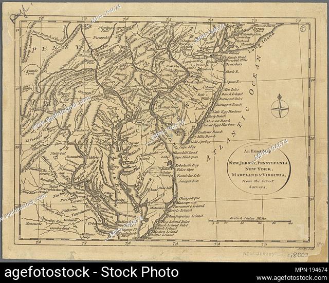 An exact map of New Jersey, Pensylvania [sic], New York, Maryland & Virginia, Additional title: Exact map of New Jersey, Pennsylvania, New York