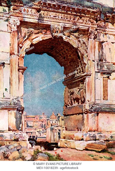 The arch of Titus in Rome. Constructed in c. 82 AD by the Roman Emperor Domitian in memory of the victories of his older brother Titus