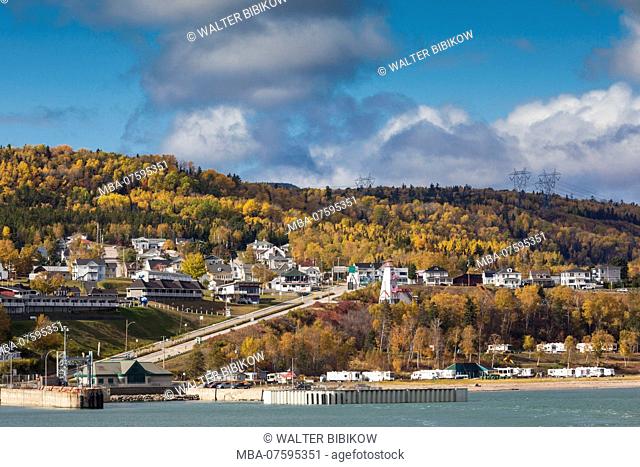 Canada, Quebec , Capitale-Nationale Region, Charlevoix, Saint Simeon, elevated town view, autumn