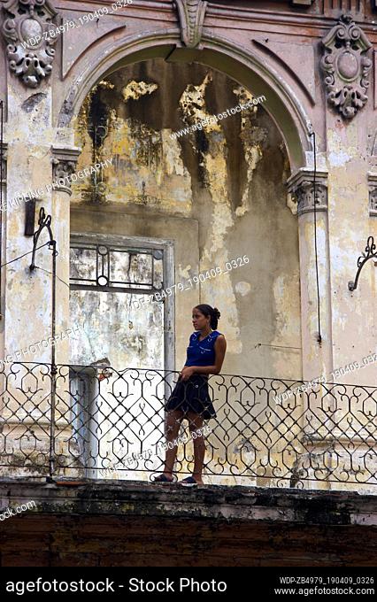 Frontage Paseo del Prado Central Havana Cuba Crumbling facades of Spanish colonial buildings on Havanas main boulevard