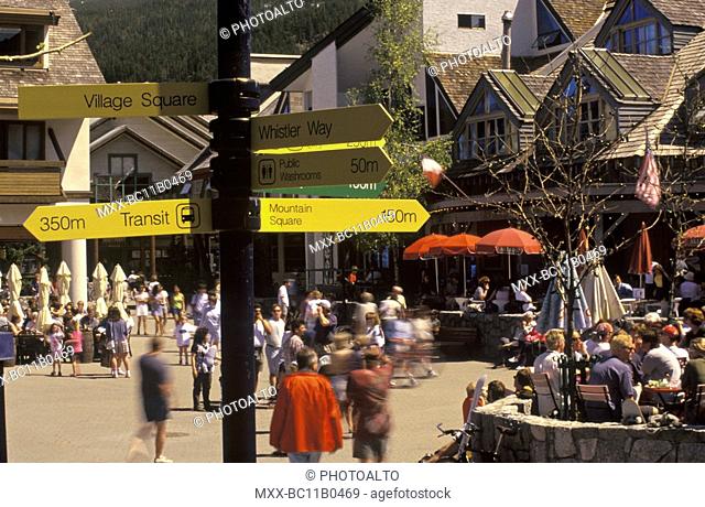 People milling about in Whistler Village, Whistler, B.C