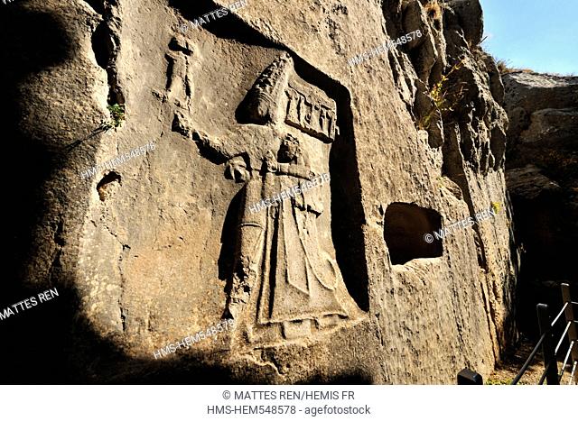 Turkey, Central Anatolia, near Bogazkale Bogazkoy, Yazlikaya Hittite site listed as World Heritage by UNESCO, rock sanctuary, room B, King Thudhallya IV