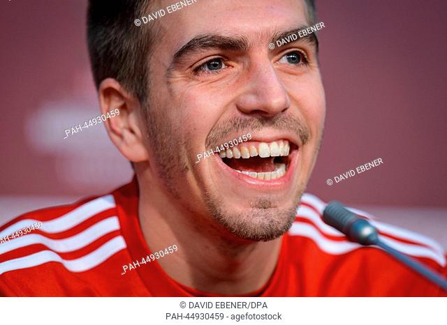 Philipp Lahm during a press conference with FC Bayern Munich at the stadium ""Stade de Marrakesh"" in Marrakesh, Morocco, 20 December 2013
