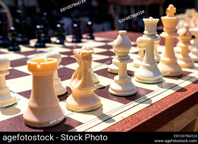EAST GRINSTEAD, WEST SUSSEX/UK - JULY 3 : Chess Board in the Street Ready for a Game in East Grinstead on July 03, 2018