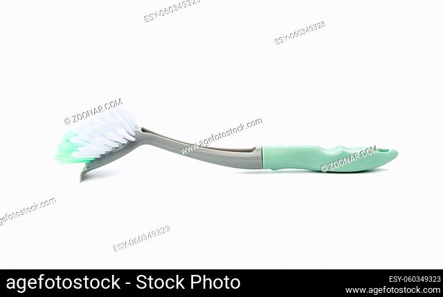 plastic brush with handle for cleaning isolated on white background, close up