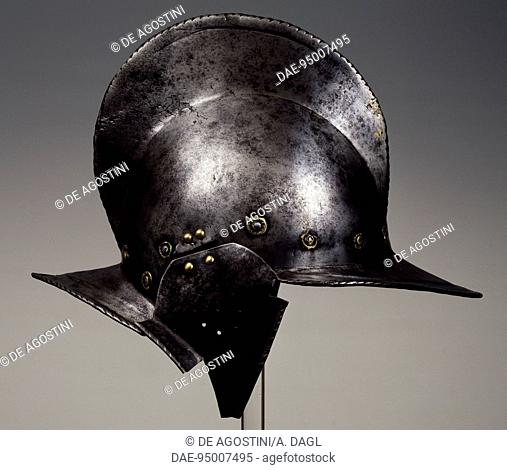 Burgonet helmet (bourgundian sallet), used by the Genoese navy. Italy, 16th century.  Genoa Pegli, Civico Museo Navale (Boat Museum)