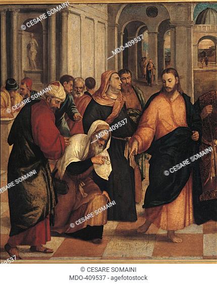 Jesus Christ and the Adulteress, by Bonifacio Veronese known as Bonifacio de Pitati, 16th Century, . Italy, Lombardy, Milan, Brera art gallery. Detail