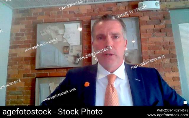 Carl Sobocinski, founder and president, Table 301 Restaurant Group, Greenville, South Carolina, speaks virtually during a US Senate Committee on the Budget...
