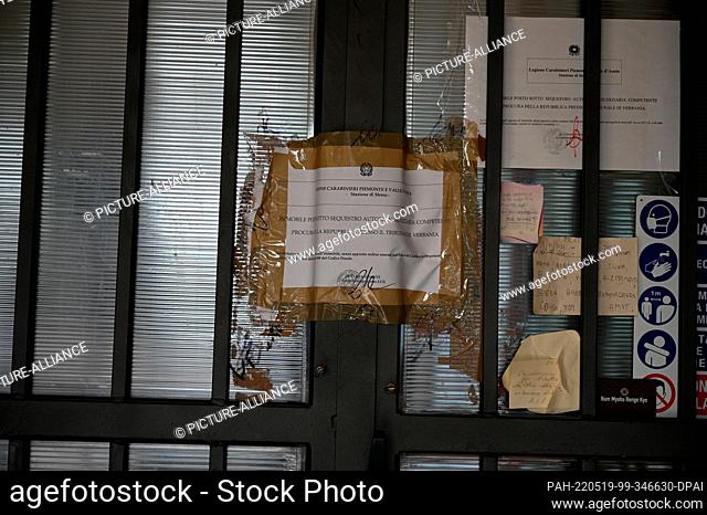 PRODUCTION - 11 May 2022, Italy, Stresa: The barricaded mesh door to the Stresa-Mottarone cable car. On May 23, 2021, a gondola with 15 passengers on board...