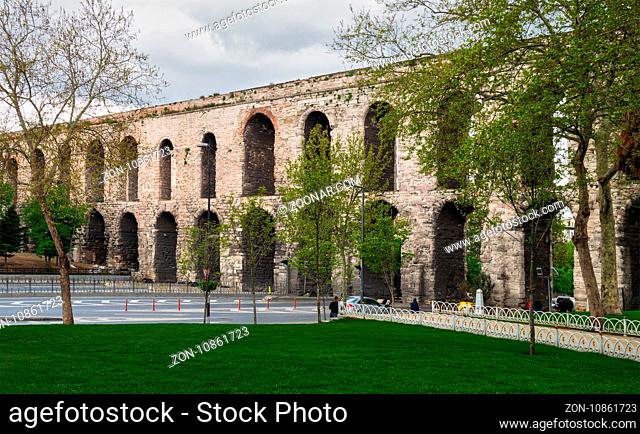 Istanbul, Turkey - April 21, 2017: Valens Aqueduct a Roman aqueduct which was the major water providing system of the Eastern Roman capital of Constantinople...