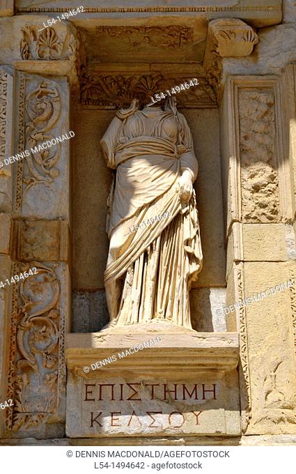 Statue Celsus Library Ancient Ephesus Turkey Kusadasi Aegean Mediterranean