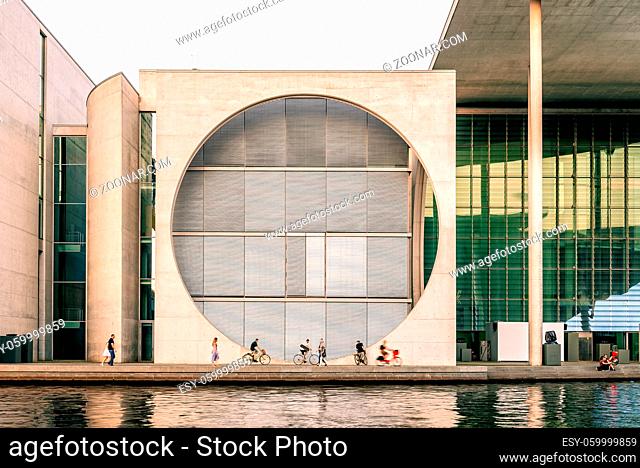 Berlin, Germany - July 28, 2019: Marie-Elisabeth-Luders-Haus building in Government District of Berlin at sunset in summer
