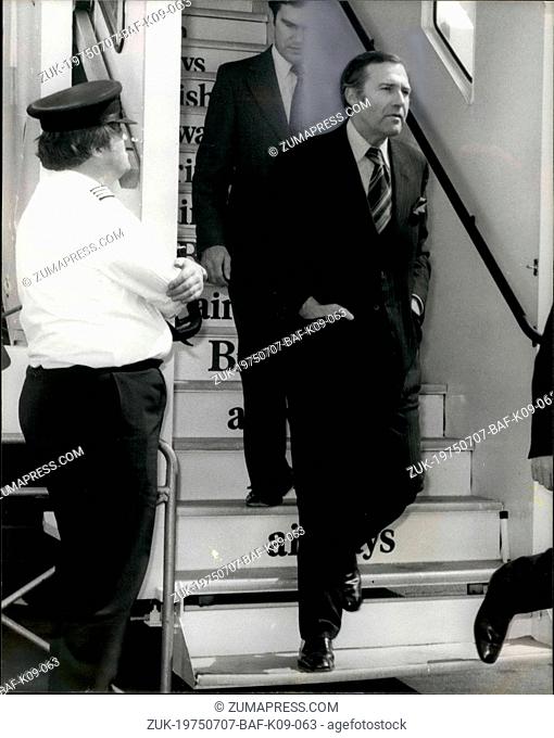 Jul. 07, 1975 - Runaway M.P. John Stonehouse returns to Britain from Australia Accompanied by his secretary: Runaway MP John Stonehouse