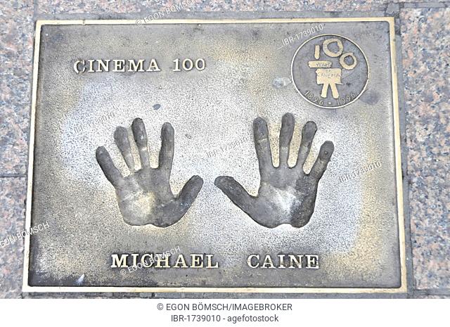 Hand print of Michael Caine, Leicester Square, London, England, United Kingdom, Europe