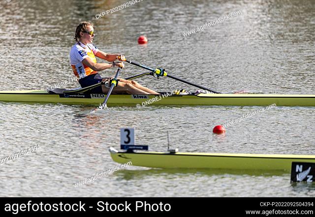 Karolien Florijn of Netherlands won the Women's Single Sculls Final A during Day 8 of the 2022 World Rowing Championships at the Labe Arena Racice on September...
