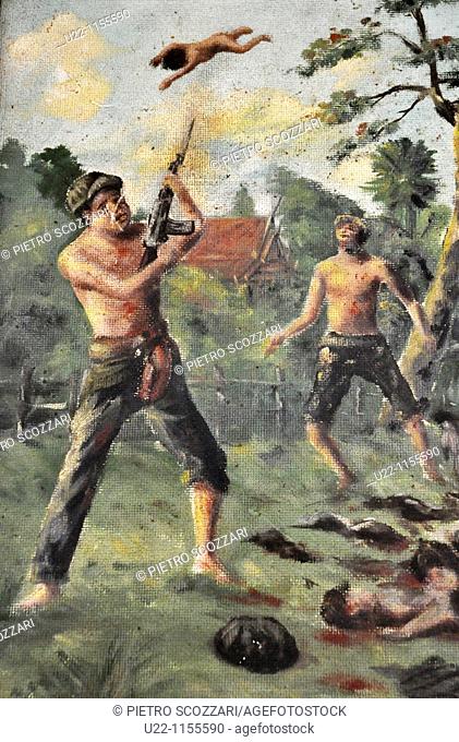 Phnom Penh (Cambodia): painting depicting the 'baby killings' by the Khmer Rouge regime at the Killing Fields of Choeung Ek