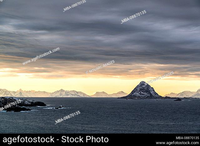 Fjord landscape at Gunnarholmen, Sk†rv†gen on the Vester†len, Norway