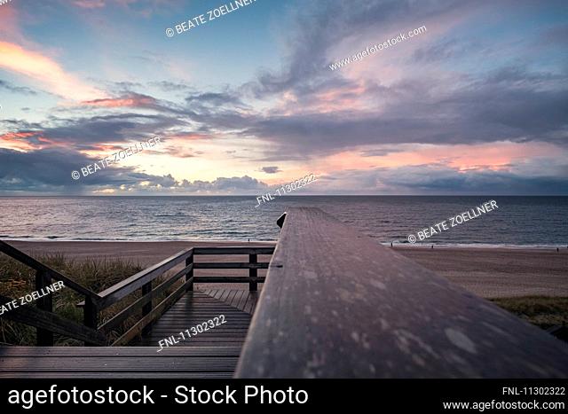 Beach staircase at beach, Wenningstedt-Braderup, Sylt, Schleswig-Holstein, Germany, Europe