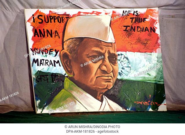 Painting of Anna Hazare at ramlila maidan new delhi India Asia
