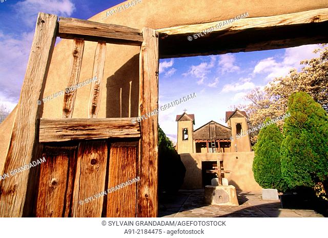 The old Chimayo adobe spanish church. New Mexico. United States of America (USA)