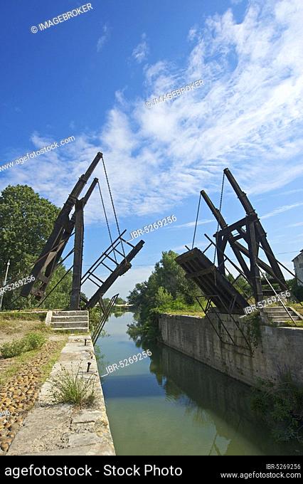 Pont van Gogh near Arles, drawbridge over Rhone canal, Bouches-du-Rhone, Provence, France, Europe