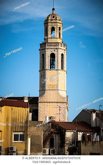 Image of the steeple of the church of Cubelles, Catalonia, Spain