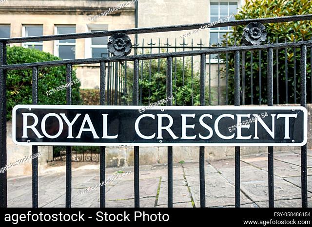 View of the Royal Crescent road sign in Bath Somerset